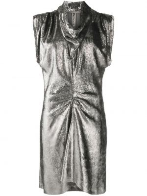 Hedvábné koktejlové šaty bez rukávů Isabel Marant - stříbrný