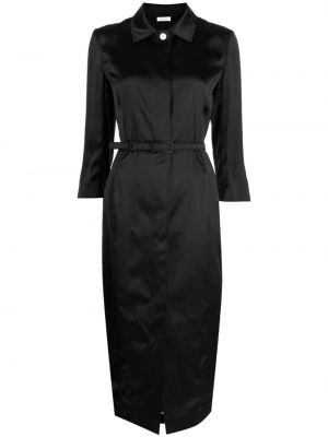 Satynowa sukienka koszulowa Thom Browne czarna