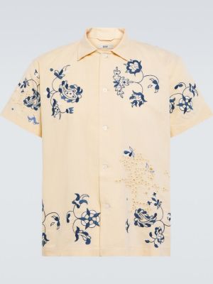 Kokvilnas lina krekls ar ziediem Bode bēšs