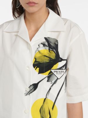Camicia di cotone a fiori Prada bianco