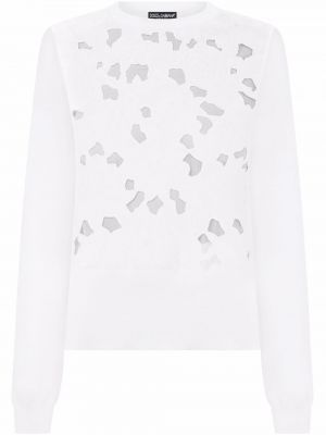 Διάτρητος μεταξωτός πουλόβερ με κέντημα Dolce & Gabbana λευκό