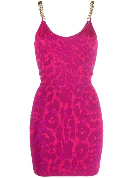 Leopard trykt stroppekjole Roberto Cavalli rosa