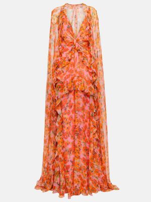 Jedwabna sukienka długa szyfonowa w kwiatki Carolina Herrera