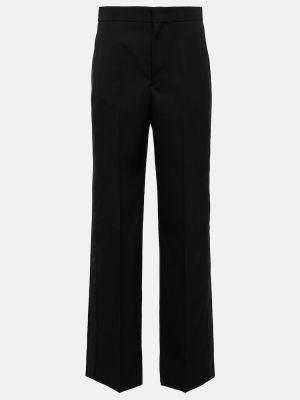 Vlněné saténové rovné kalhoty relaxed fit Isabel Marant černé