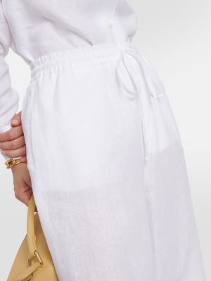 Λινό παντελόνι με ψηλή μέση σε φαρδιά γραμμή Loro Piana λευκό