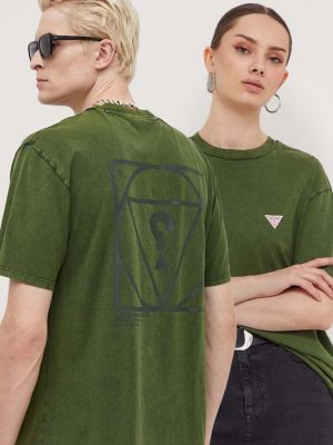 Памучна тениска с дълъг ръкав Guess Originals зелено
