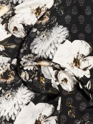 Zīda šalle ar ziediem Alexander Mcqueen melns