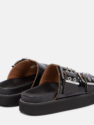 Sandale din piele cu cataramă Ganni negru