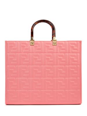 Кожаная сумка шоппер Fendi розовая
