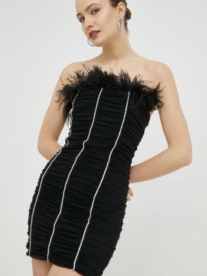 Sukienka koktajlowa w piórka z kryształkami dopasowana Patrizia Pepe czarna