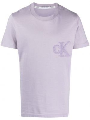 Kokvilnas t-krekls ar izšuvumiem Calvin Klein Jeans violets