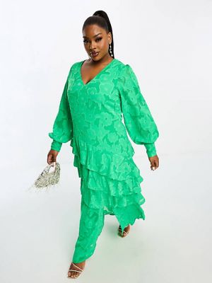 Жаккард длинное платье Pretty Lavish зеленое