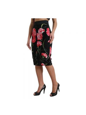 Spódnica midi z wysoką talią w kwiatki Dolce And Gabbana różowa
