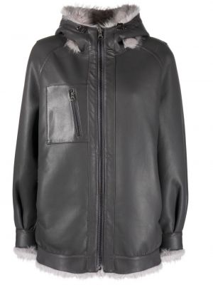 Reverzibilna jakna iz krzna s kapuco Urbancode siva