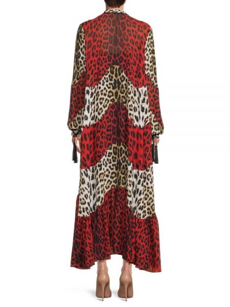 Шелковое длинное платье с принтом с животным принтом Roberto Cavalli красное