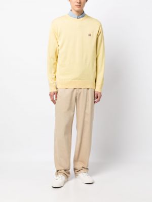 Pletený vlněný svetr s výšivkou Maison Kitsuné žlutý