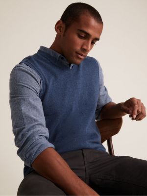 Bavlnený sveter bez rukávov Marks & Spencer modrá