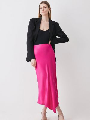 Атласная асимметричная юбка-миди с комбинацией Karen Millen розовый