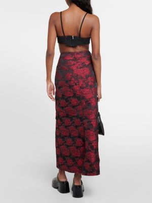 Falda larga de flores de tejido jacquard Ganni rojo