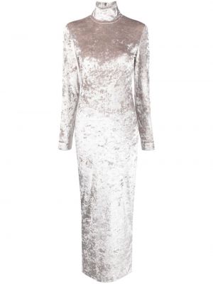Žametna dolga obleka iz rebrastega žameta Calvin Klein siva