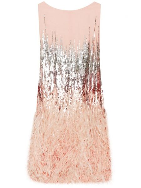 Μεταξωτή κοκτέιλ φόρεμα με παγιέτες με φτερά Oscar De La Renta ροζ