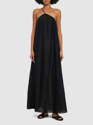 Bavlněné hedvábné dlouhé šaty Matteau černé