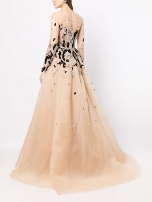Sukienka koktajlowa tiulowa Saiid Kobeisy beżowa