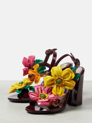 Kožne sandale s cvjetnim printom od lakirane kože Dolce&gabbana crvena