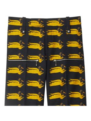 Proste spodnie wełniane z nadrukiem Burberry żółte