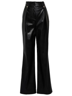 Kožené rovné kalhoty s vysokým pasem z imitace kůže Simkhai černé