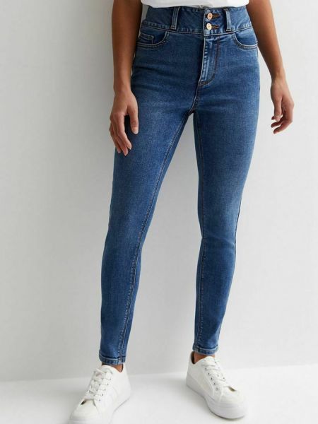 Синие джинсы скинни с высокой талией New Look Petite