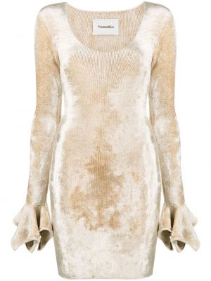 Pletené mini šaty s dlouhými rukávy s lodičkovým výstřihem Nanushka - bílá