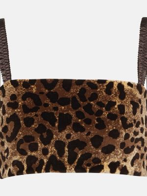 Бархатный укороченный топ с леопардовым принтом Dolce&Gabbana, мультиколор