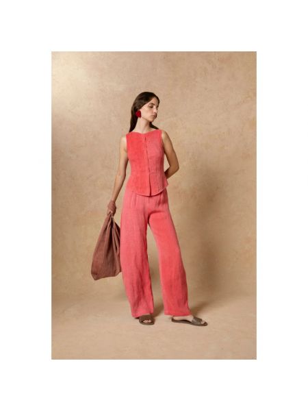 Pantalones rectos de cintura alta de lino a rayas Cortana rosa