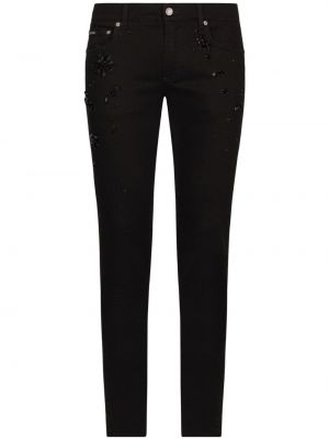 Skinny fit džinsi ar kristāliem Dolce & Gabbana melns