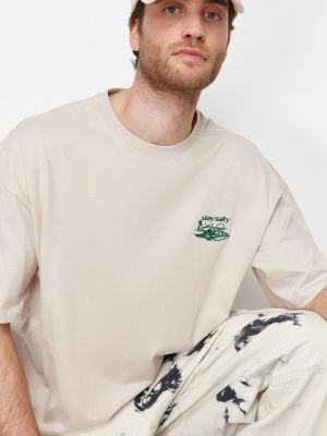 Bombažna polo majica z vezenjem s tropskim vzorcem Trendyol
