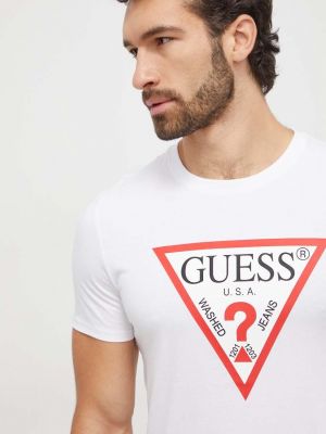 Памучна тениска с дълъг ръкав с принт Guess бяло