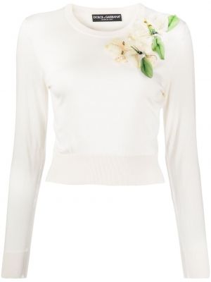Копринен пуловер на цветя Dolce & Gabbana Pre-owned бяло