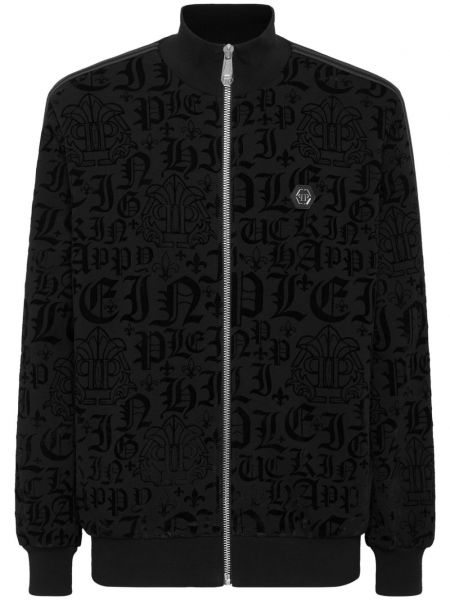 Sportlich gestreifte lange jacke mit print Philipp Plein