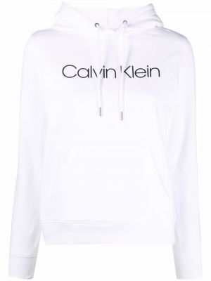 Памучен суичър с качулка с принт Calvin Klein бяло