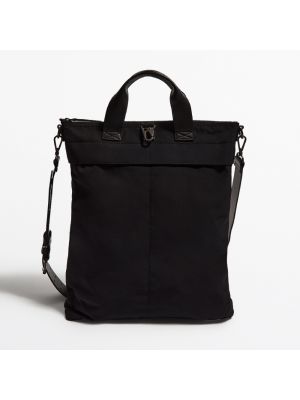 Нейлоновая кожаная сумка шоппер Massimo Dutti черная