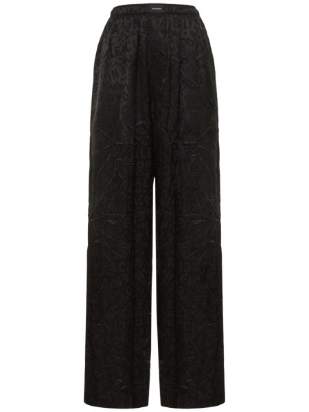 Pantalones de seda de tejido jacquard Balenciaga negro