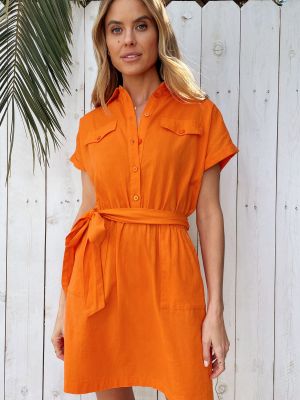Льняное платье мини с карманами Love & Roses оранжевое