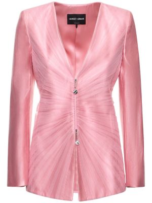Svilen blazer z zadrgo z v-izrezom Giorgio Armani roza