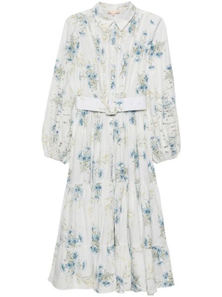 Virágos pamut kiszélesedő ruha nyomtatás Bytimo kék
