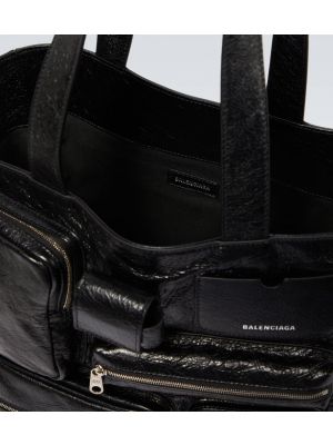 Δερμάτινη τσάντα shopper με φθαρμένο εφέ Balenciaga μαύρο