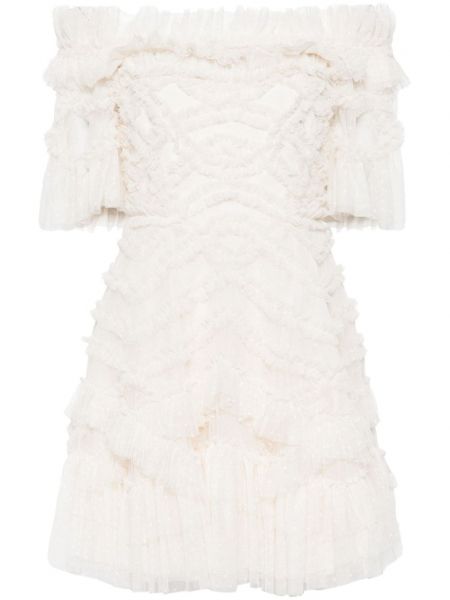 Sukienka koktajlowa z falbankami Needle & Thread biała