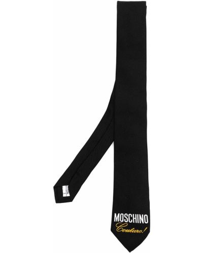Jedwabny krawat z nadrukiem Moschino czarny