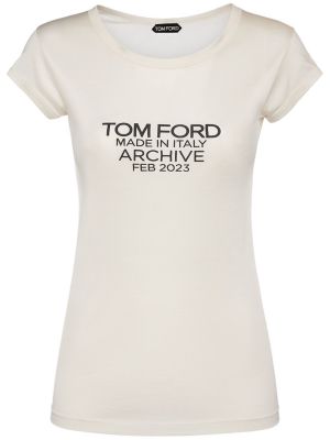 Mustriline siidist t-särk Tom Ford valge