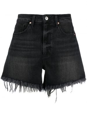 Bavlněné džínové šortky s třásněmi s knoflíky Paige - černá